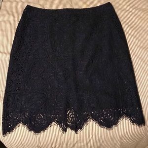 Loft navy blue midi lace skirt NWT